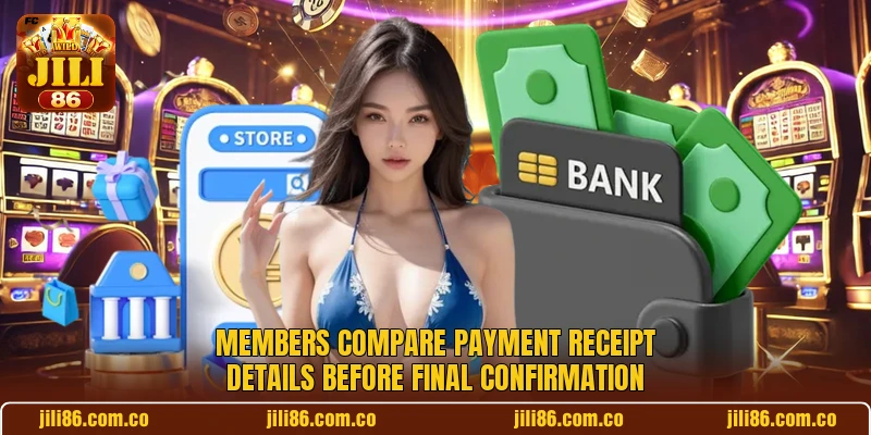 Members compare payment receipt details before final confirmation Members compare payment receipt details before final confirmation
