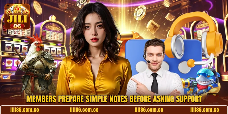 Members prepare simple notes before asking support