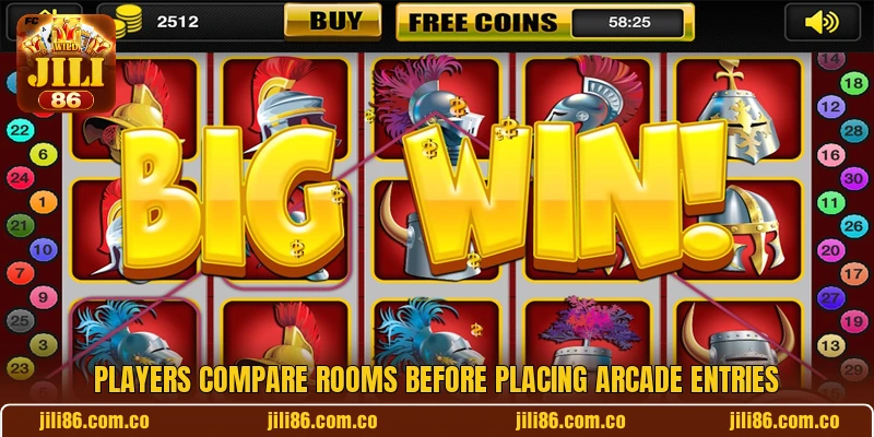 Players compare rooms before placing arcade entries