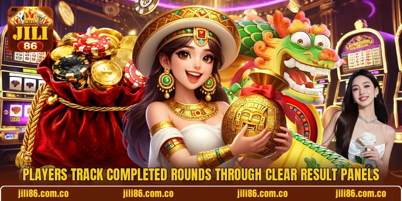 Players track completed rounds through clear result panels